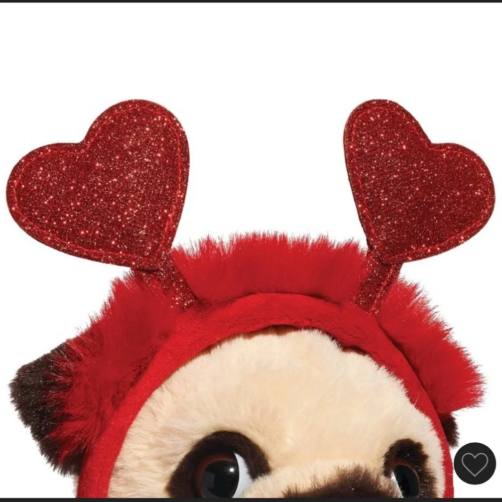 FAO Schwarz 12" Sparklers Toy Plush Pug with Removable Red Heart Boppers - Picture 8 of 8